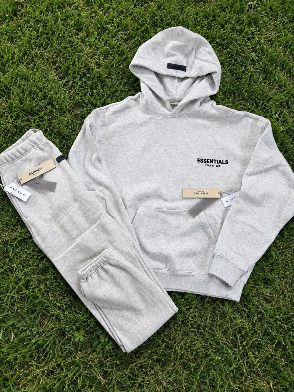 Essentials Fear of God Light Oatmeal Hoodie & Cuffed Sweatpants Set Size M